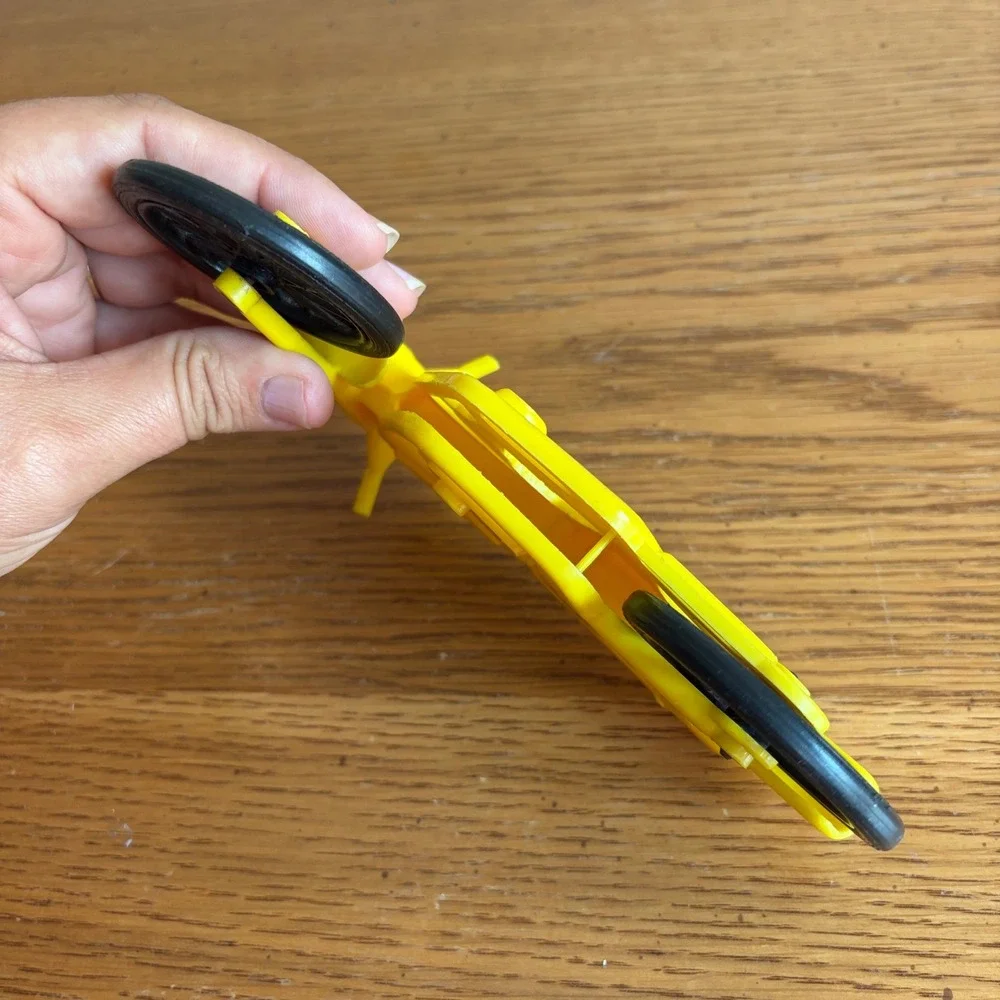 Vintage 1970s Yellow Plastic Toy Motorcycle Dirt Bike Number 4 Racing Retro